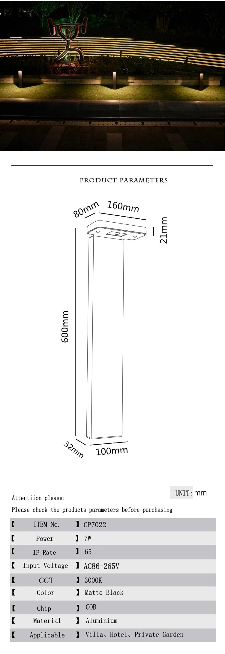 Deck Patio Fence Pathway Post LED Bollard Garden Lights Outdoor 220 7W