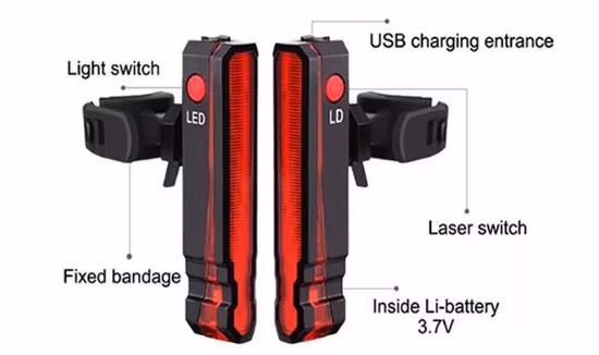 Luz de bicicleta Luz traseira de LED Luz de advertência de segurança Luz de ciclismo portátil USB Recarregável Luz de bicicleta Acessórios de bicicleta